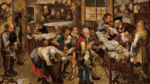 Pieter Brueghel the Younger, The Tax Collector's Office: taxpayers queuing in front of the tax collector's desk
